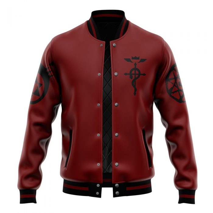 Edward Pattern FMA Varsity Jacket FRONT Mockup - Fullmetal Alchemist Merch
