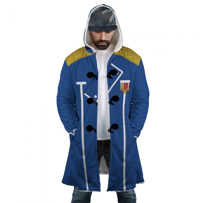 King Bradley FMA AOP Hooded Cloak Coat FRONT Mockup - Fullmetal Alchemist Merch