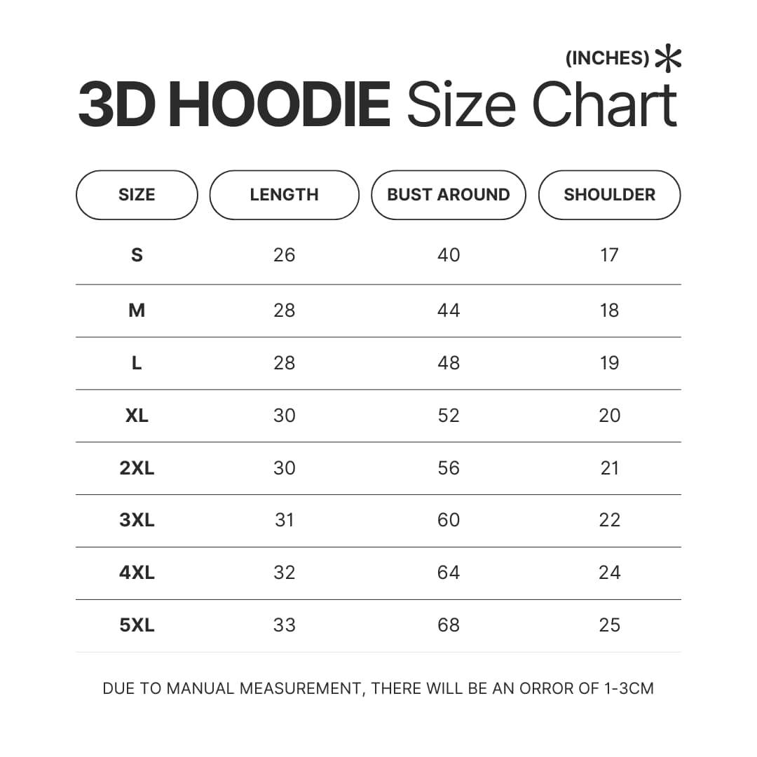 3D Hoodie Size Chart - Fullmetal Alchemist Merch
