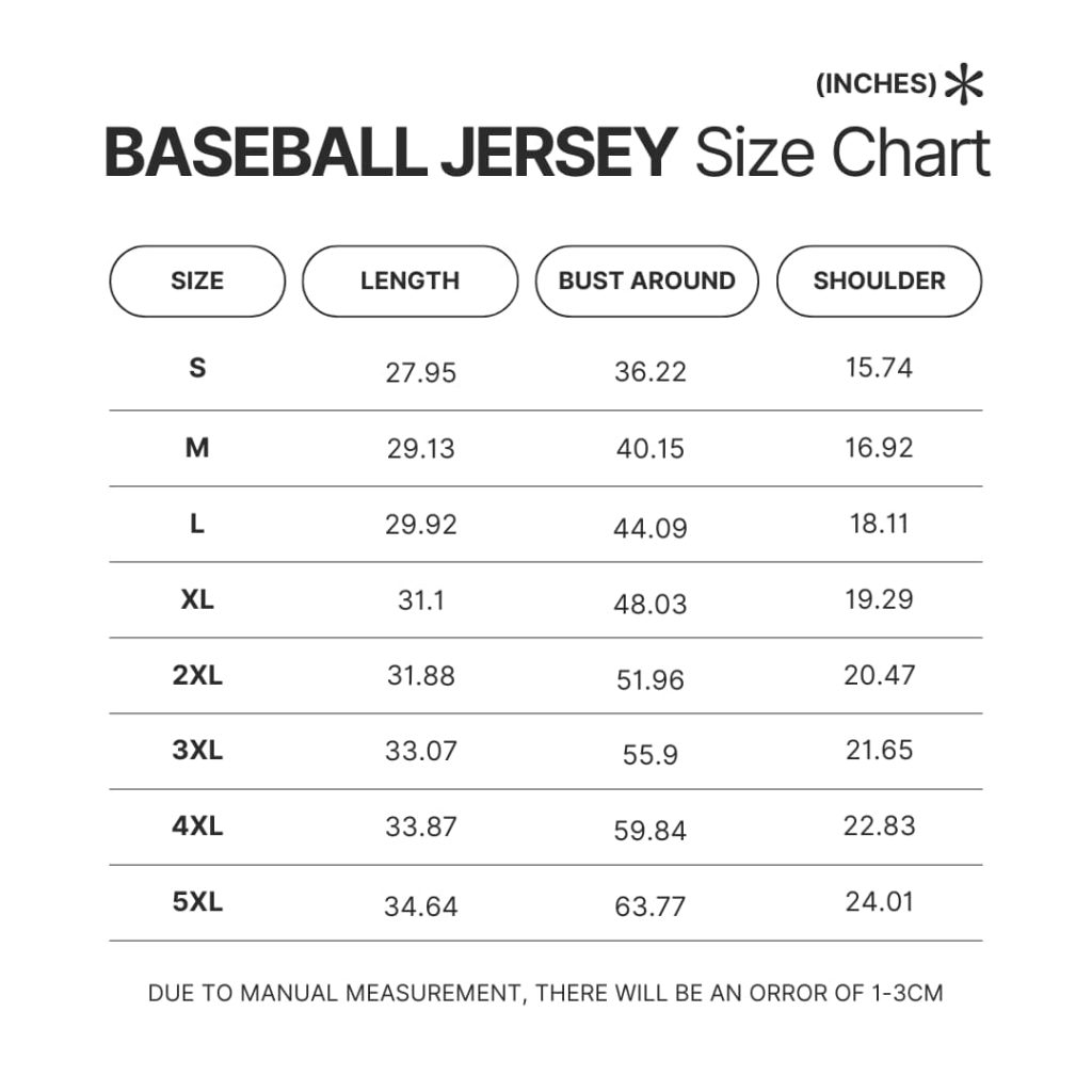 Baseball Jersey Size Chart - Fullmetal Alchemist Merch