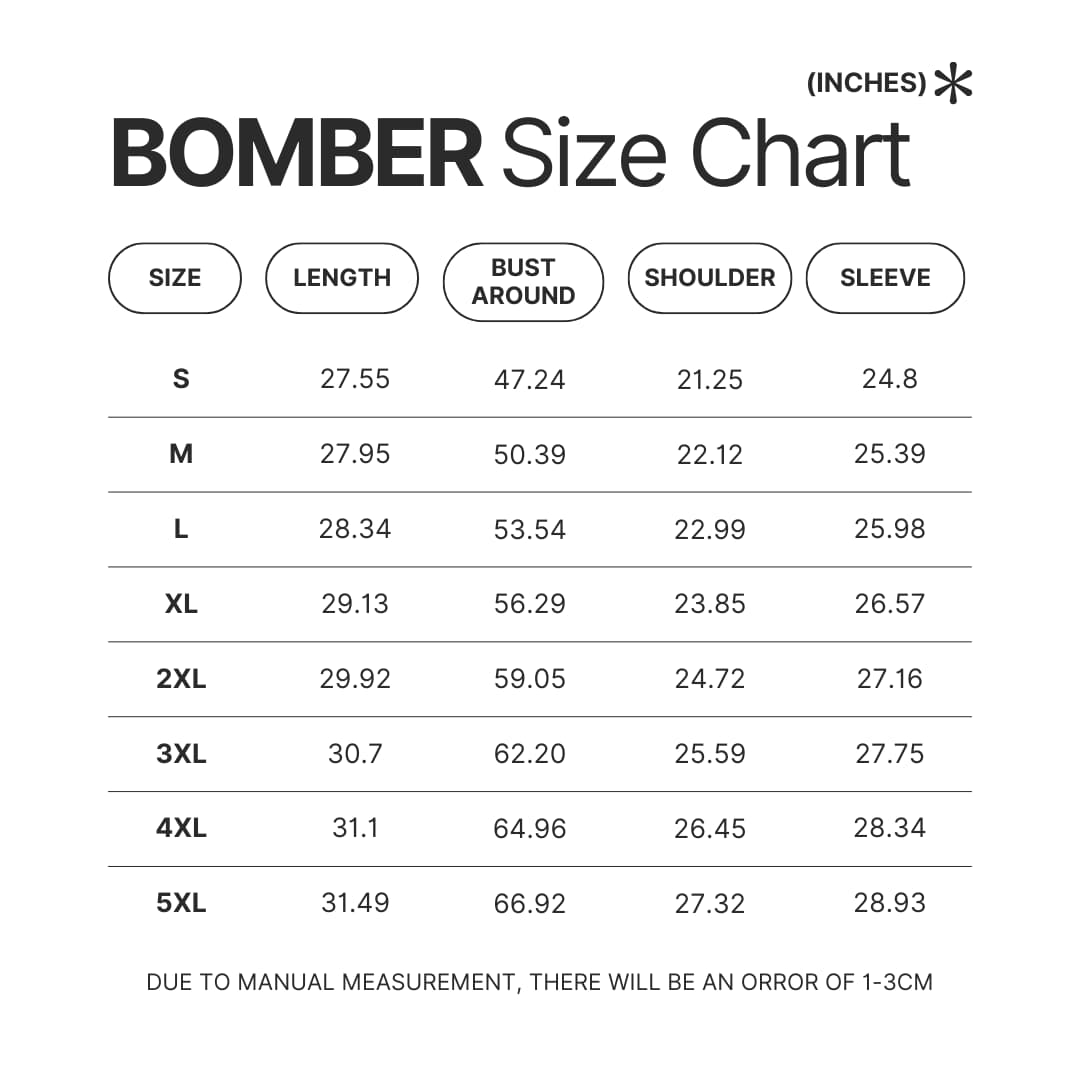 Bomber Size Chart - Fullmetal Alchemist Merch